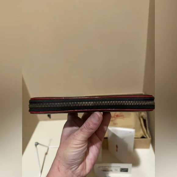 Christian Louboutin Black Crackled Patent Leather Zip Around Continental Wallet